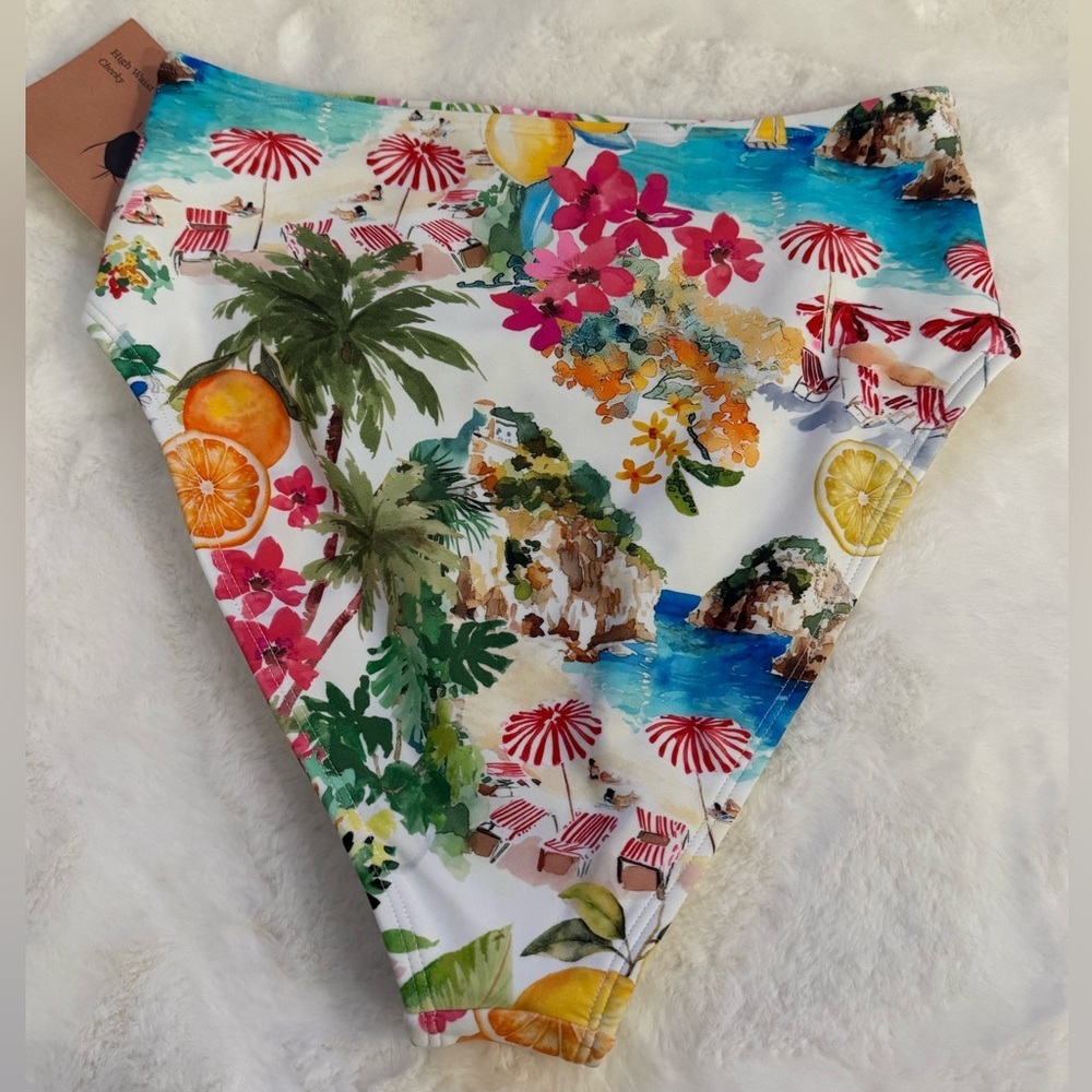 Shade & Shore High Waist Cheeky Multi-color Tropical Beach Bikini Bottom - Picture 3 of 11